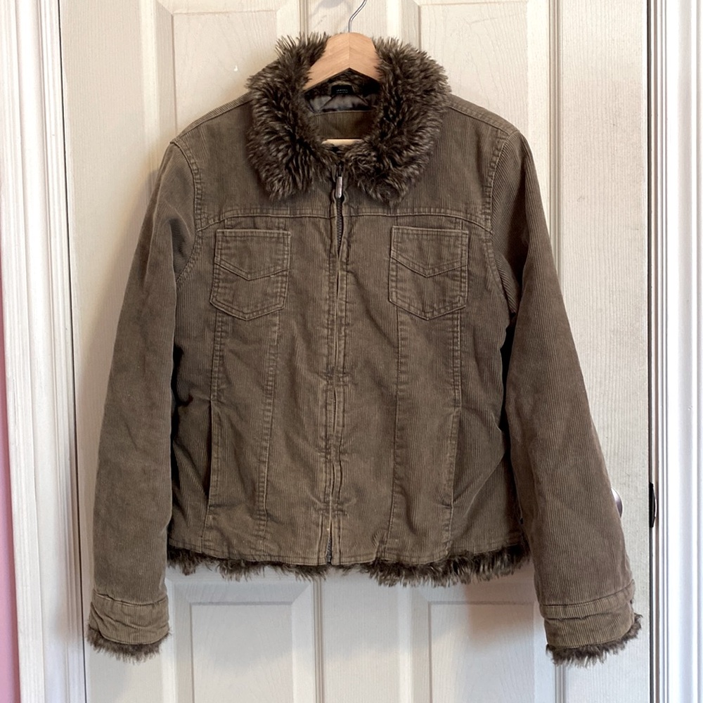 Corduroy Jacket with Fur Trim